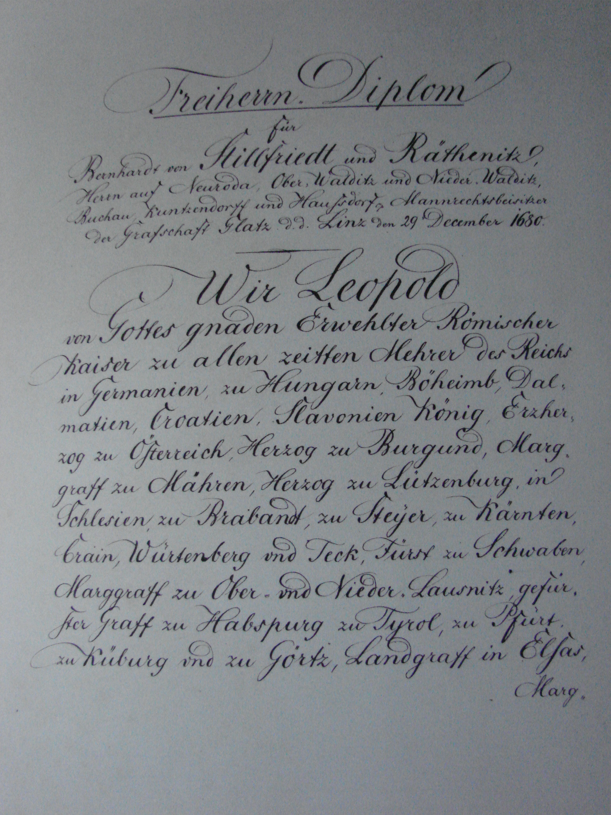 05 Freiherrendiplom; in dieser Form sind eine Reihe Dokumente abgeschrieben und z.T. notariell beglaubigt